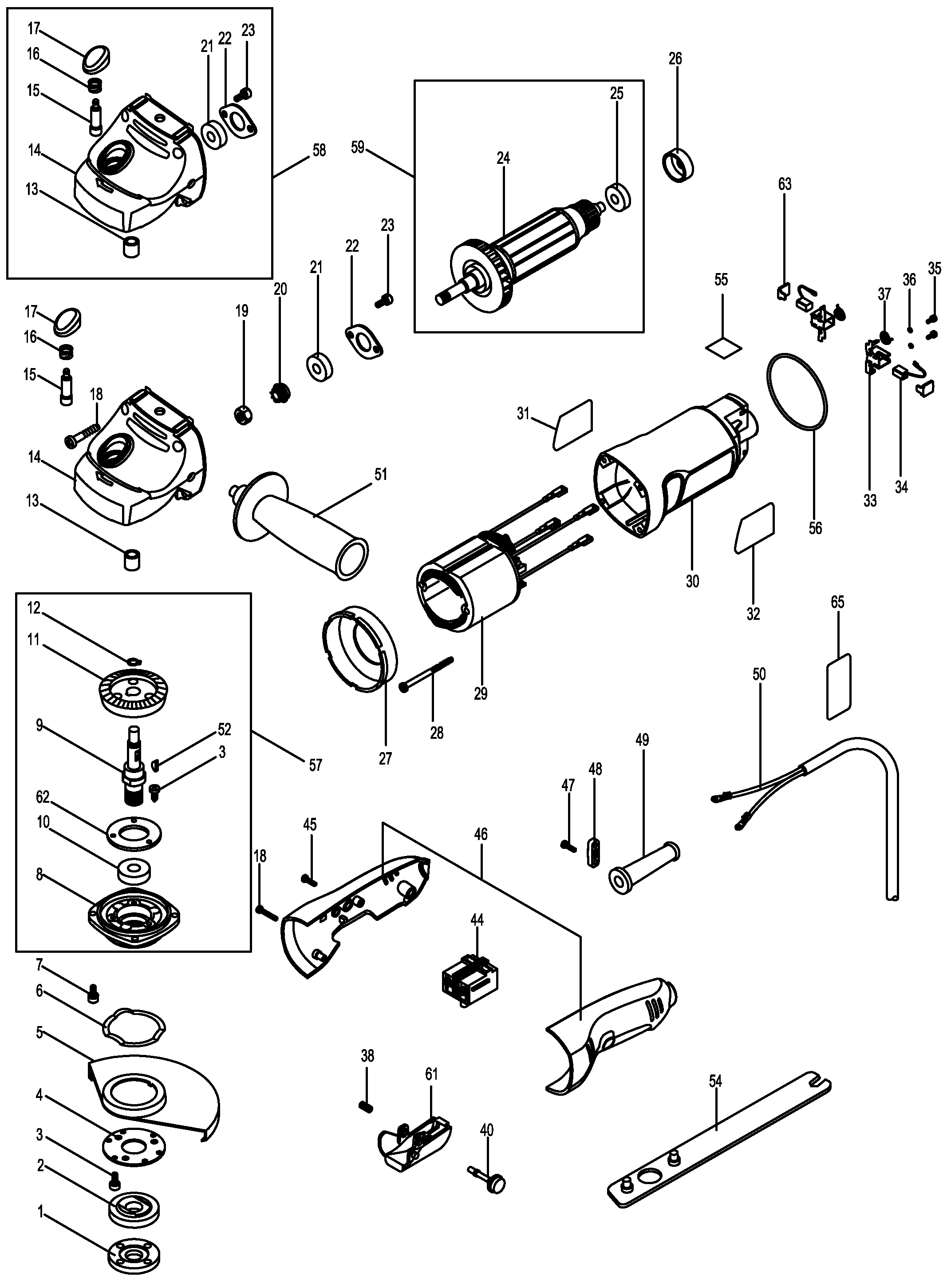 Default Diagram and Parts List for G950-B3 Type 1 Black and Decker Grinder